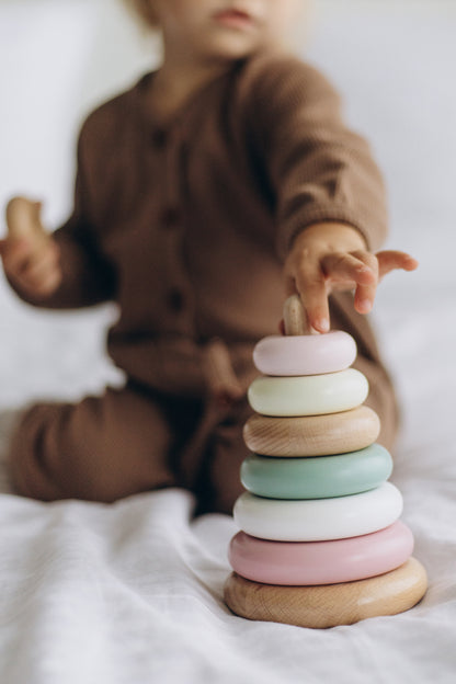 Wooden Stacking Toy - Sage & Pink Colors
