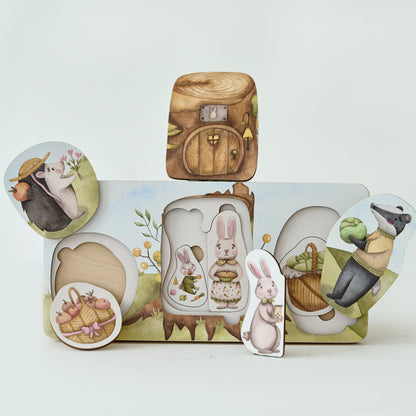 Hares 'familie houten puzzel
