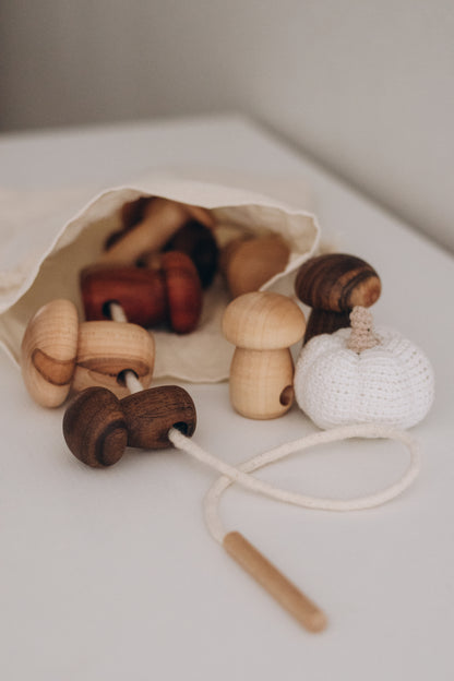 Champignons jouet de laçage en bois
