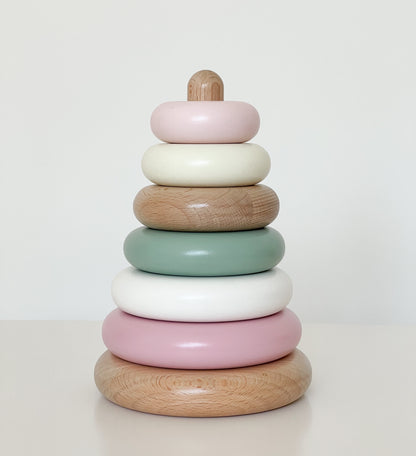 Wooden Stacking Toy - Sage & Pink Colors